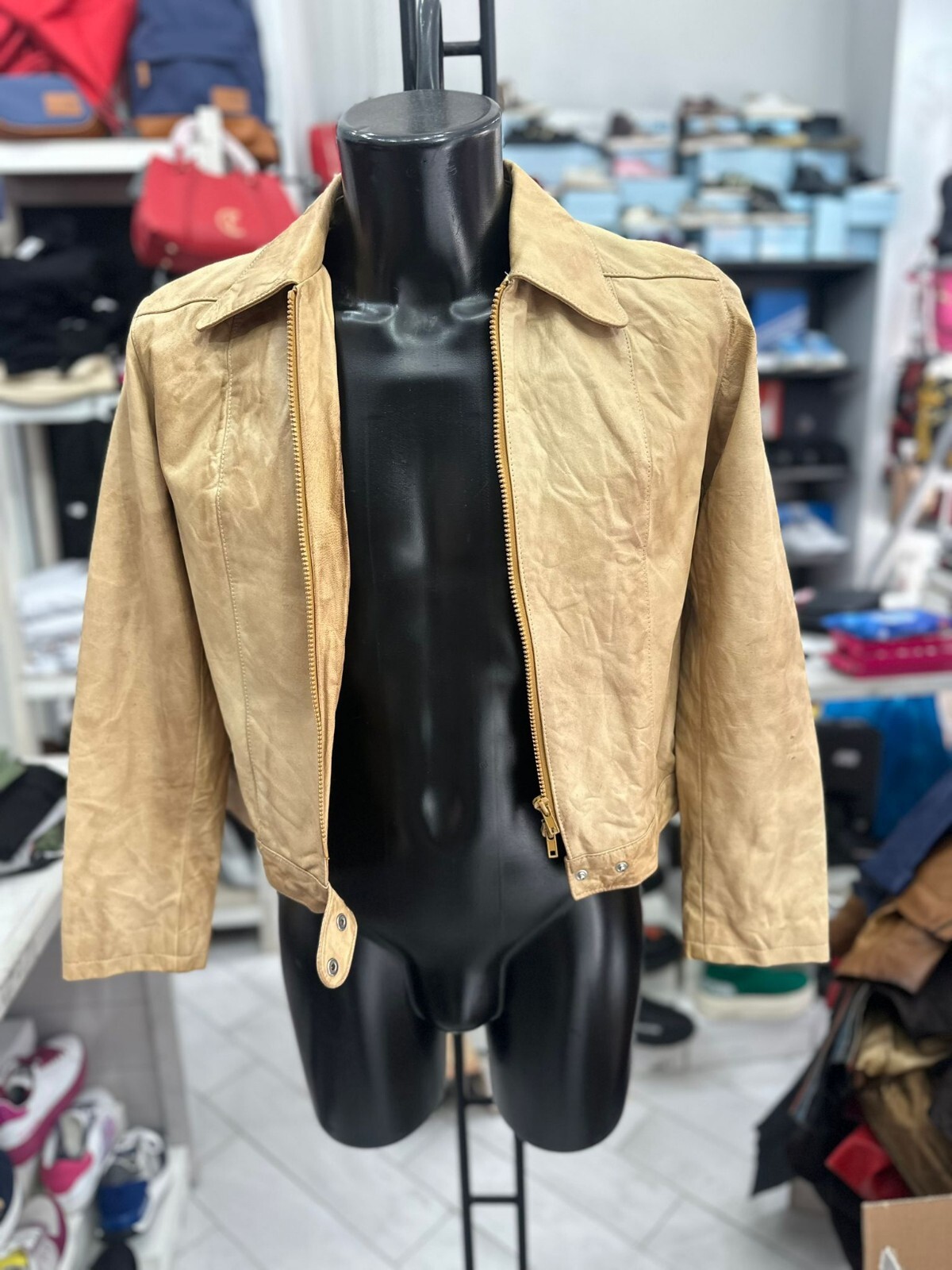 Men's Beige The Bomb Leather Jacket Size L LLV562