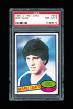 1980 OPC HOCKEY 242 RICK VAIVE ROOKIE CARD PSA 8 NM-MINT MAPLE LEAFS