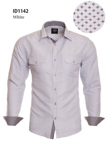 mens white shirt with black polka dots