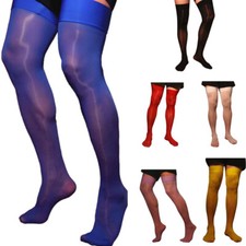 Men's Glossy Oil Stockings See Through Hosiery Stretchy Thigh High Socks