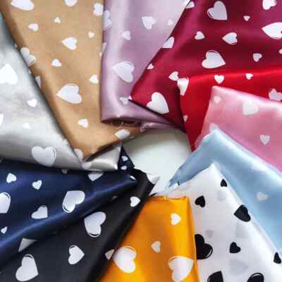 58''Wide By Yard Love Heart Satin Fabric Scarf Gown Diy Craft Material Charmeuse