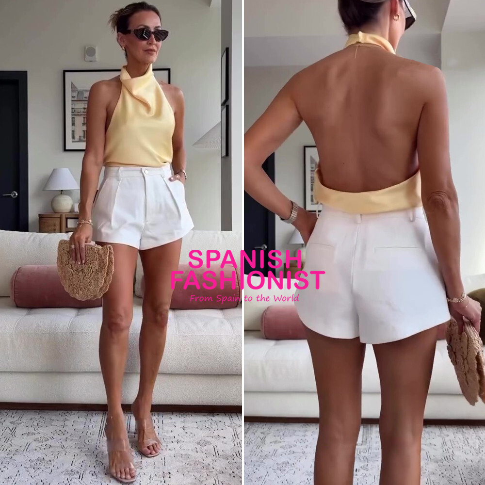 ZARA WOMAN SS25 YELLOW SATIN EFFECT HALTER TOP ALL SIZES 2069/399