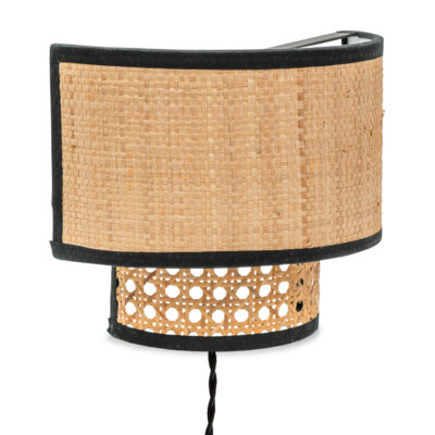 Natur Rattan Steck Wand Leuchte Korbgeflecht Wohnzimmer Schlafzimmer Lampe einfache Montage