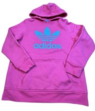 Adidas Hoodie Youth Sz M Pink Blue Trefoil Fleece Lined Long Sleeve See Flaws 