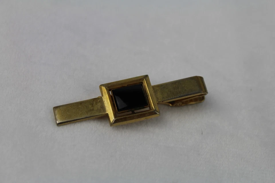 Juego de gemelos y barra de corbata de ónix rellenos de oro 12k Anson de colección - paquete original Foto 2 de 4