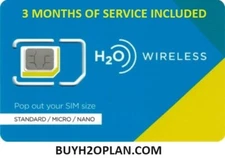 3 Months Service H2O Wireless SIM Card - $30 Month Plan