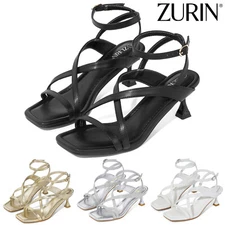 ZURIN Women Ankle Strap Heeled Sandals Square Open Toe Kitten Heels Party Shoes