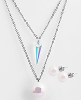 Akzent Set Edelstahl Halskette Edelstahlkette Swarovski AnhäNger Ohrstecker Perl