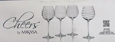 Mikasa Cheers Balloon Wine Glasses 21 fl oz Goblets Etched Large Set of 4 w/ BOX