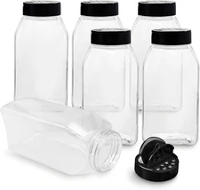 ROYALHOUSE 6 PACK 32 Oz with Black Cap, Plastic Spice Jars Bottles Containers, P