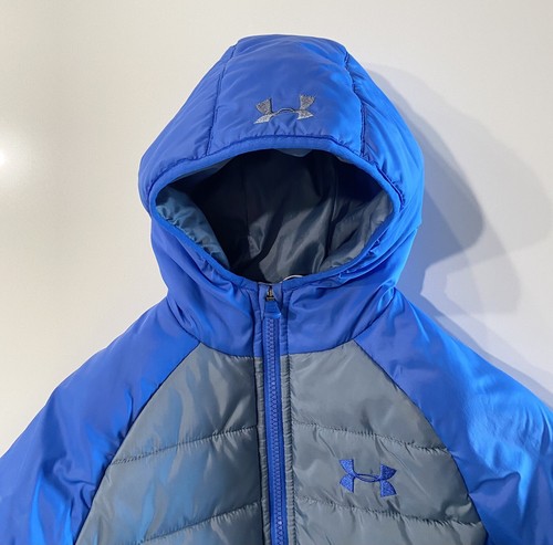 Boys UNDER ARMOUR Blue & Gray Hooded Zip Puffer Jacket Size 8 YSM - Picture 5 of 14