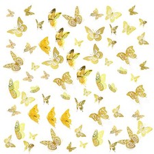 48 Pcs 4 Styles 3 Sizes 3D Butterfly Wall Decor , Gold Butterfly Decoration