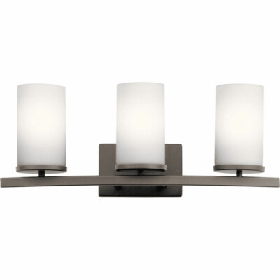 Kichler 45497OZ Old Bronze 3 Light Row Satin Etched Cased Opal Glass
