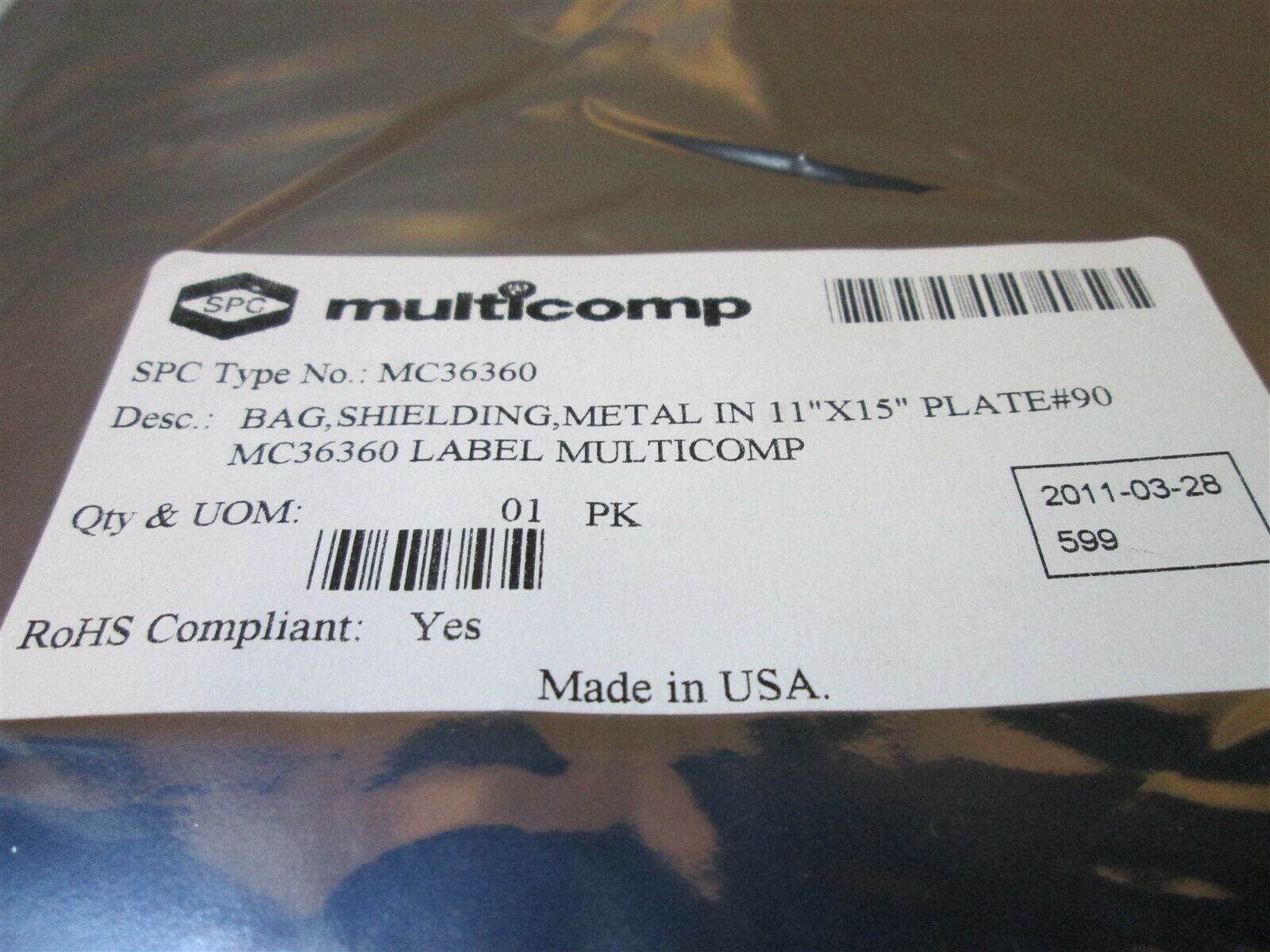 100 Pack Multicomp 受注生産品 MC36360 Metal-In 期間限定の激安セール Shielding Bags x Static 11