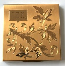 Vtg 1940s Elgin American Floral Powder & Mirror Compact Case, Signed,Made in USA