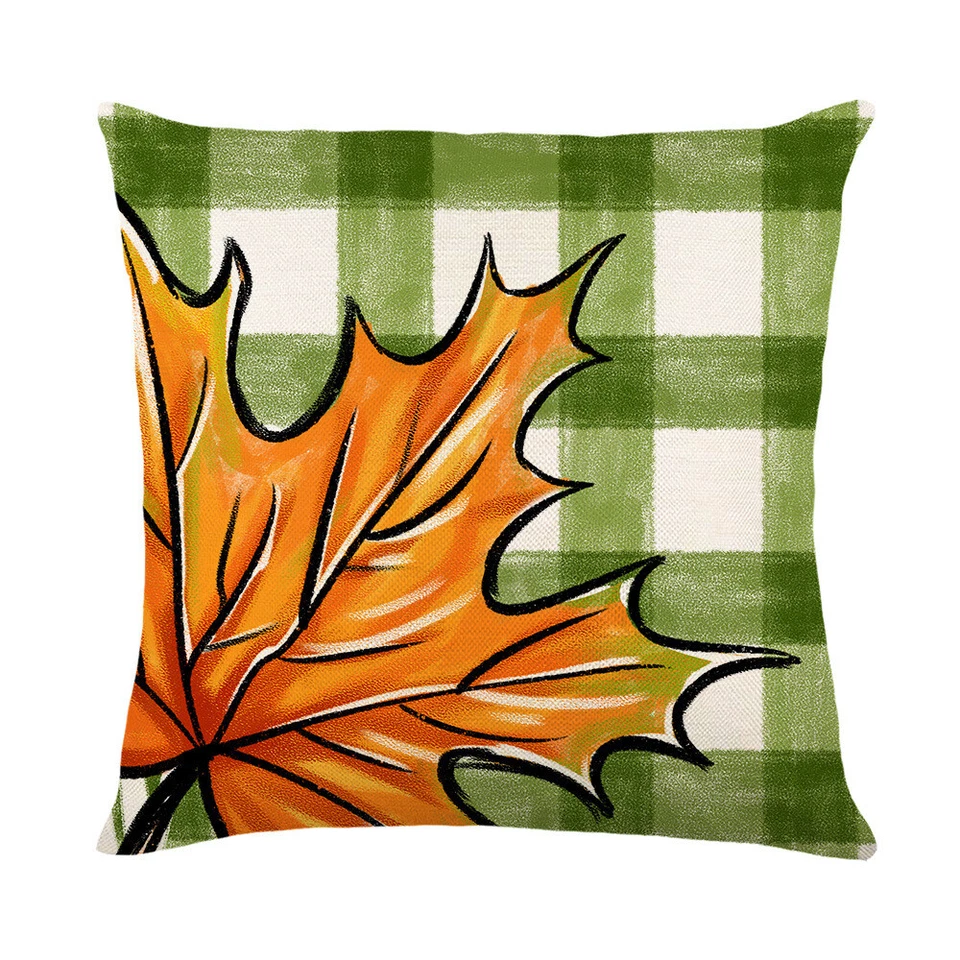 Fall Pillow Covers 18x18 Set of 4 Buffalo Plaid Pumpkin Maple Leaf Cushion Case - Image 4 of 4