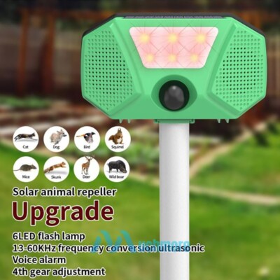 Upgraded LED Alarm Solar Ultrasonic Animal Repellent Garden Skunk Deer Raccoon