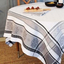 Edle Tischdecke 160x350 Jacquard Baumwolle ecru grau Provence Fleckschutz Teflon