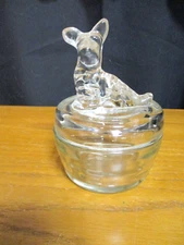Vintage Clear Glass Powder/Trinket Box with Scotty Dog - Jeannette Glass