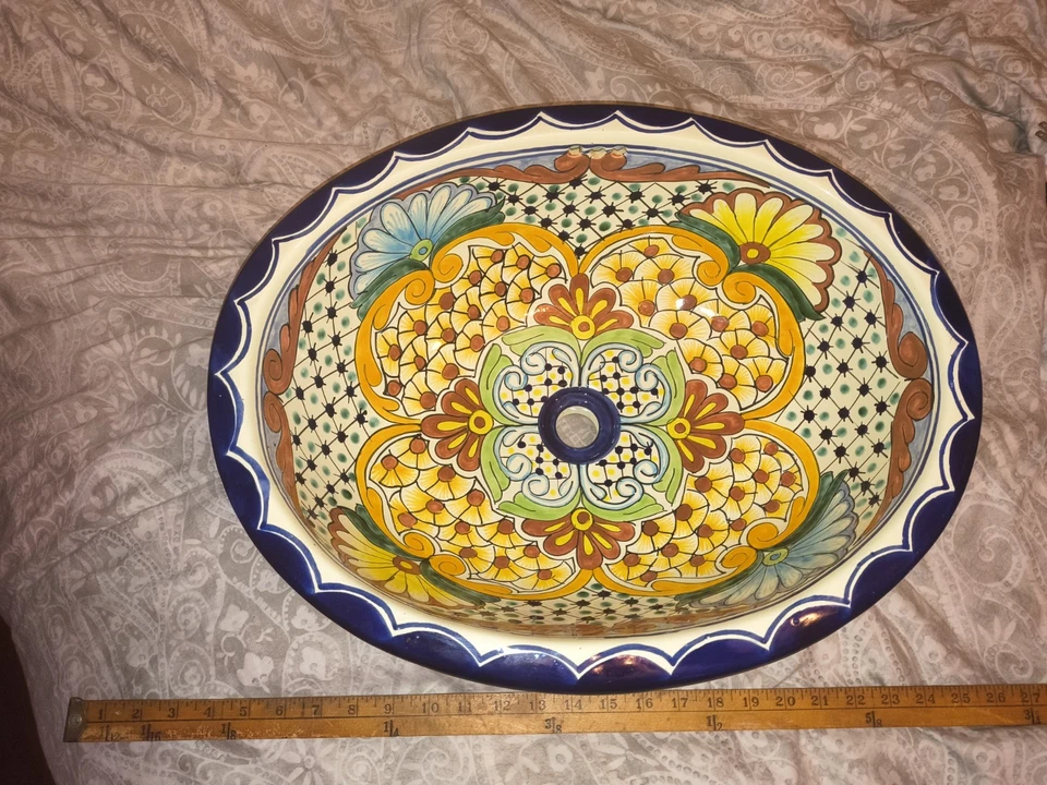 FREGADERO TALAVERA 20"x 16" Drop in o Undermount baño mexicano hecho a mano cerámica Foto 3 de 4