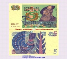 SCHWEDEN  SWEDEN  5 KRONUR  1970 Unc P. 51b 6195###