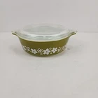 Vintage PYREX #471 "Spring Blossom/Crazy Daisy" Green w/ 470-G Lid