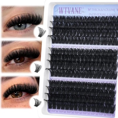 Dicke Cluster Wimpern 100D+120D+150D Volumen einzelne Wimperncluster... 