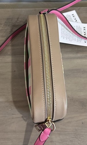 COACH CBM37 Mini Jamie Camera Bag With Plaid Print Jacquard & Leather Pink Multi - Picture 11 of 15