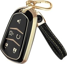 Compatible with Cadillac Escalade Key Fob Cover  Leather Keychain, Keyfob Case