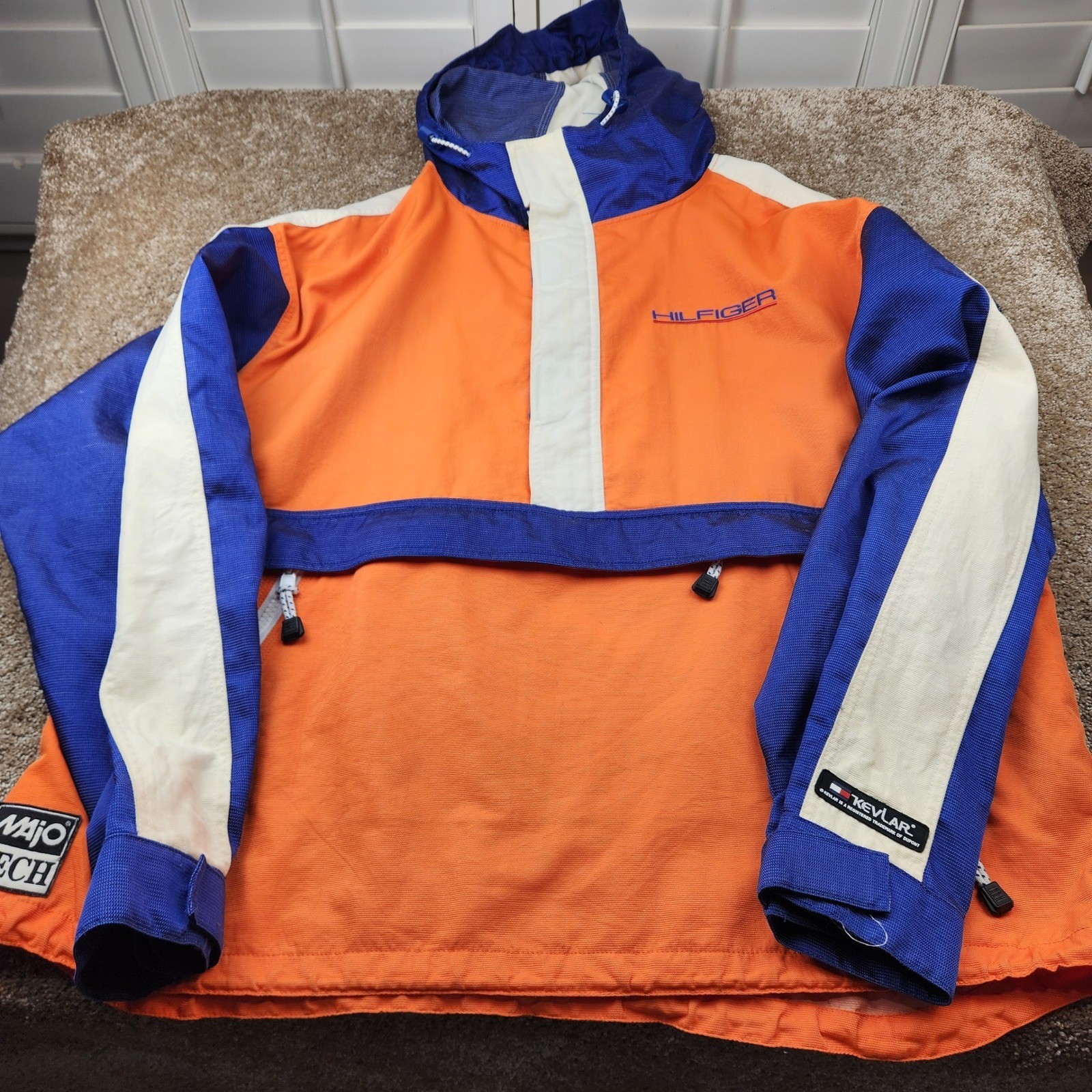 Vintage Tommy Hilfiger Majotech  Anorak Jacket XL Orange Blue Windbreaker