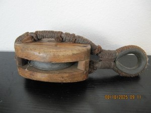 Antique Hemp & Wood Pulley made in Japan w/Original Label