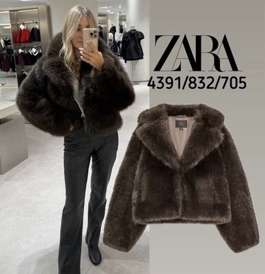 ZARA NEW WOMAN SHORT FAUX FUR COAT TOBACCO SIZE S 4391/832/705