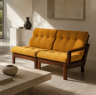 Sofá Mid Century Glostrup de teca sofá modular de 2 plazas danés Sven Jensen años 60 amarillo