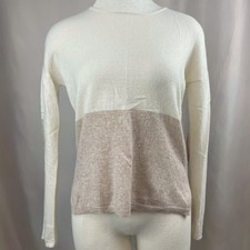 Womens 100% Cashmere (M) ONLY MINE Color Block Cream Sweater Elbow Patch Boxy