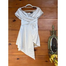 NWOT Lulus Always Celebrating Ivory Satin Off-the-Shoulder Mini Dress Size XS