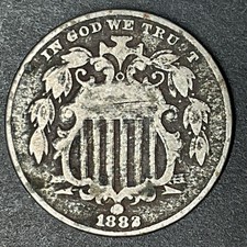 1882 Shield Nickel 5 cents USA Draped Garland 13 stars coin No Rays