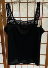 Vassarette Camisole 17072 Black Lace Size L NEW
