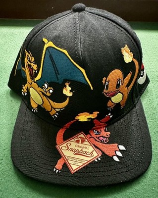 Pokemon Hat Cap Snapback Black AOP Allover Embroidered Big Logo One Size New! H3