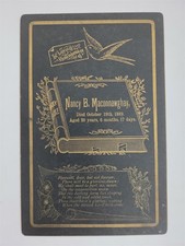 1889 antique MEMORIAL CARD pennsylvania NANCY B. MACONNAWGHAY mourning