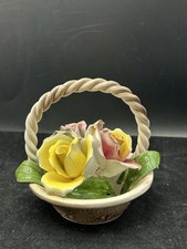 Vintage Capodimonte Floral Bouquet In Basket Porcelain and Hand Painted Italy 5  
