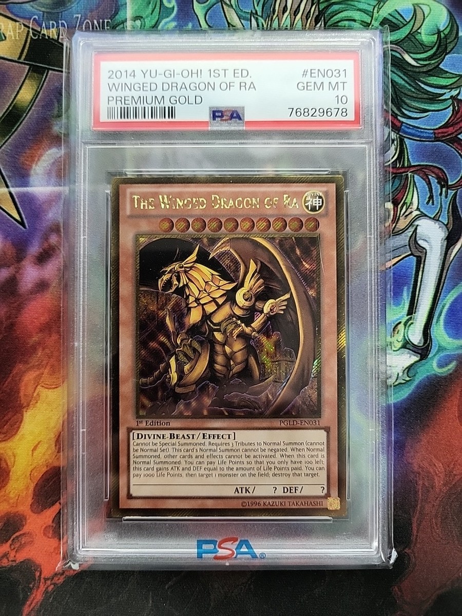 the winged dragon of ra pokemon card price Yu-Gi-Oh! Premium Gold 1st Ed PGLD-EN031 PSA 10 Gem Mint 10 A / D The Winged Dragon of Ra