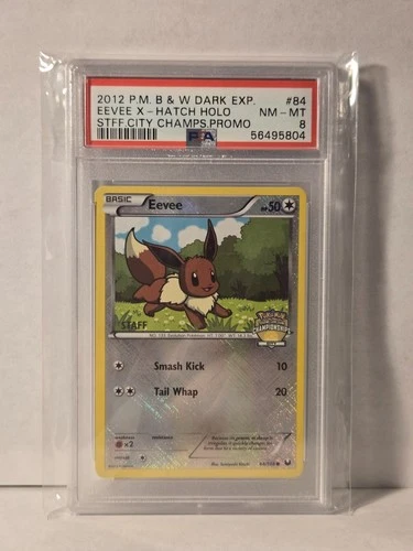 Pokemon 2012 Eevee 84 X-Hatch Holo Dark Explorers City Championship Staff PSA 8