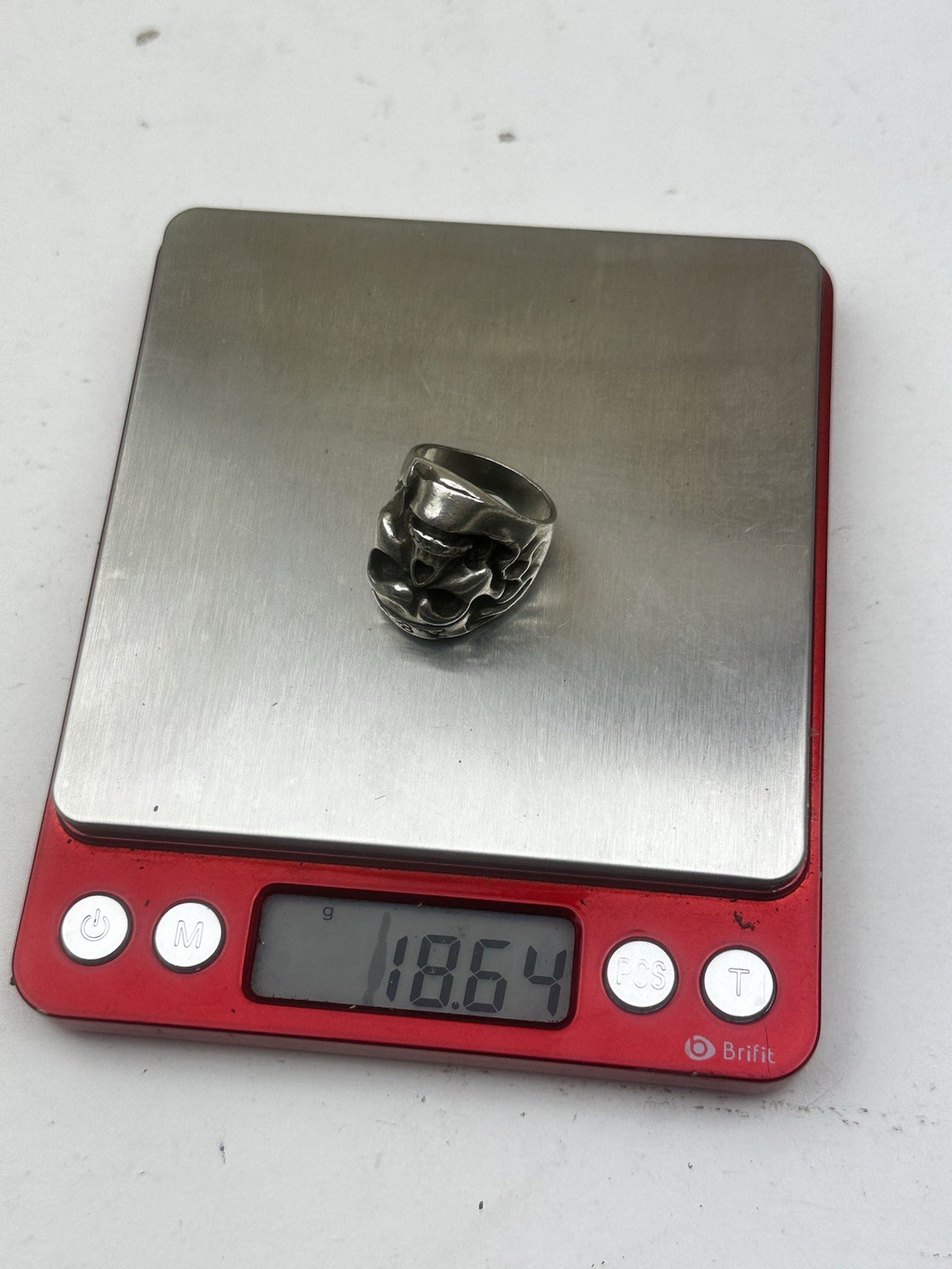 Solid Sterling Silver Skull Ring A & A Hallmarked… - image 9