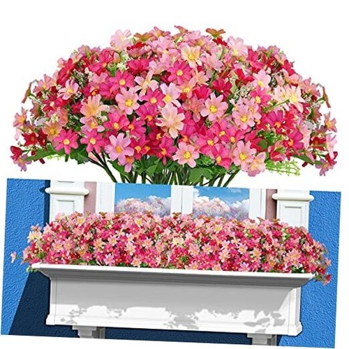 12 Bundles Artificial Fake Flowers for Outdoor Decoration,UV Resistant Pink