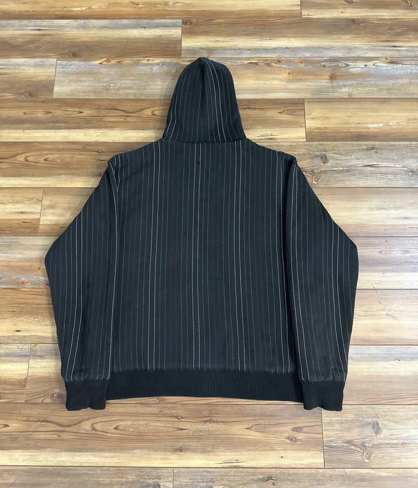 Fox Sasquatch толстовка с капюшоном в тонкую полоску мужской XL черный молнии флис с подкладкой Y2K гранж панк - Изображение 4 из 4