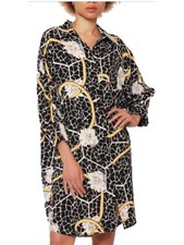 GRACIA Black/White/Yellow Abstract Floral Geo Shirt Dress Shift Women L
