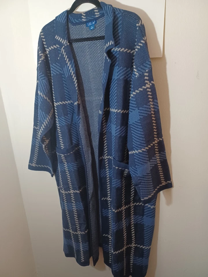 Cárdigan Liz And Me Largo Abrigo Frente Abierto Cuadros Nuevo Sin Etiquetas Talla 3X Foto 3 de 4