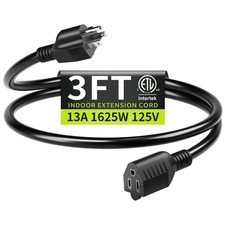 16/3 3FT 13A 125V 1625W, Black Indoor Extension Cord, Short Extension Cord fo...