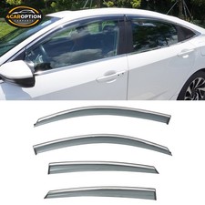 Fits 16-21 Honda Civic Sedan Window Visor Rain Sun Guard Vent W Chrome Trim 4pc