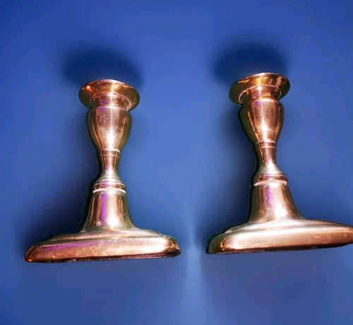 Antique Pair Beautiful Georgian Brass Candlesticks Rare Style - Picture 8 of 9